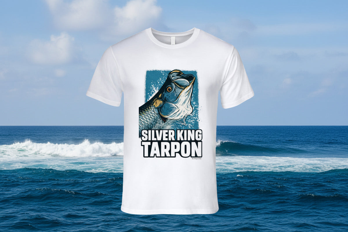- T-Shirt: Silver King Tarpon funny fishing T-shirt by Smiling Wombat