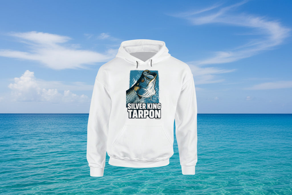 - Hoodie: Silver King Tarpon hoodie featuring bold fish illustration and Smiling Wombat humor
