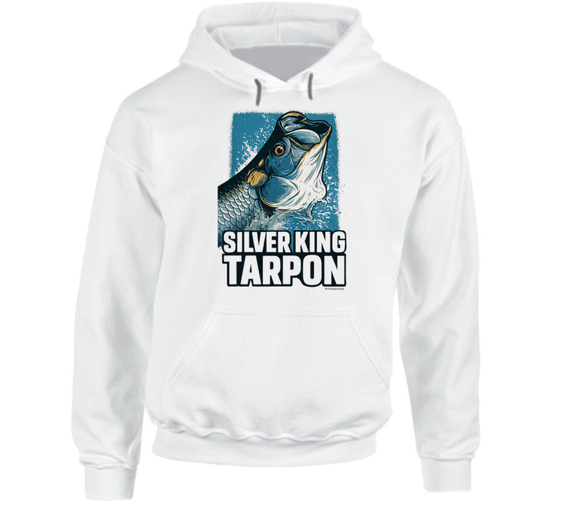 - Hoodie: Silver King Tarpon hoodie featuring bold fish illustration and Smiling Wombat humor
