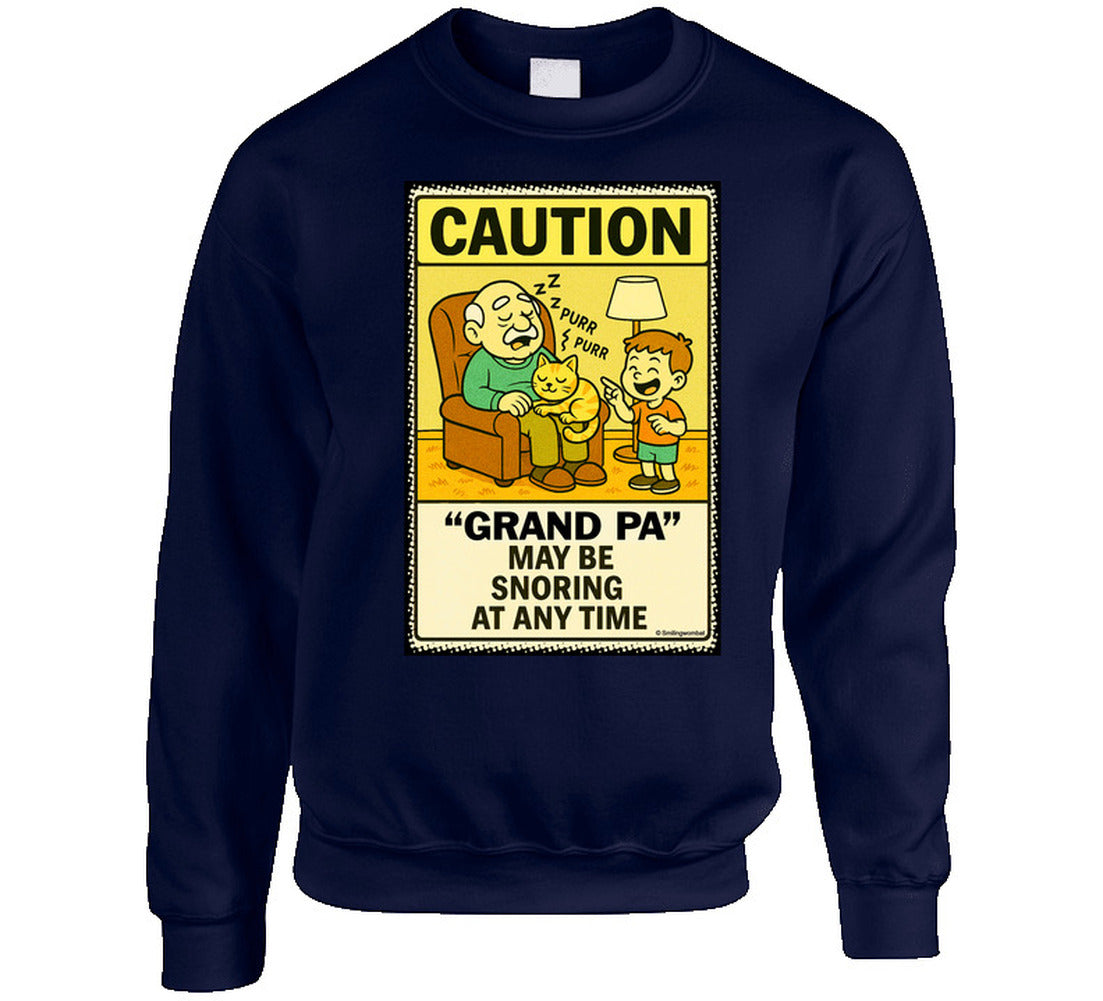 - “Humorous sweatshirt with grandpa, cat, and Do Not Disturb message – Smiling Wombat apparel”
