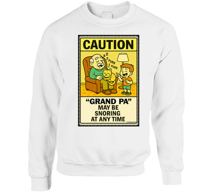 - “Humorous sweatshirt with grandpa, cat, and Do Not Disturb message – Smiling Wombat apparel”

