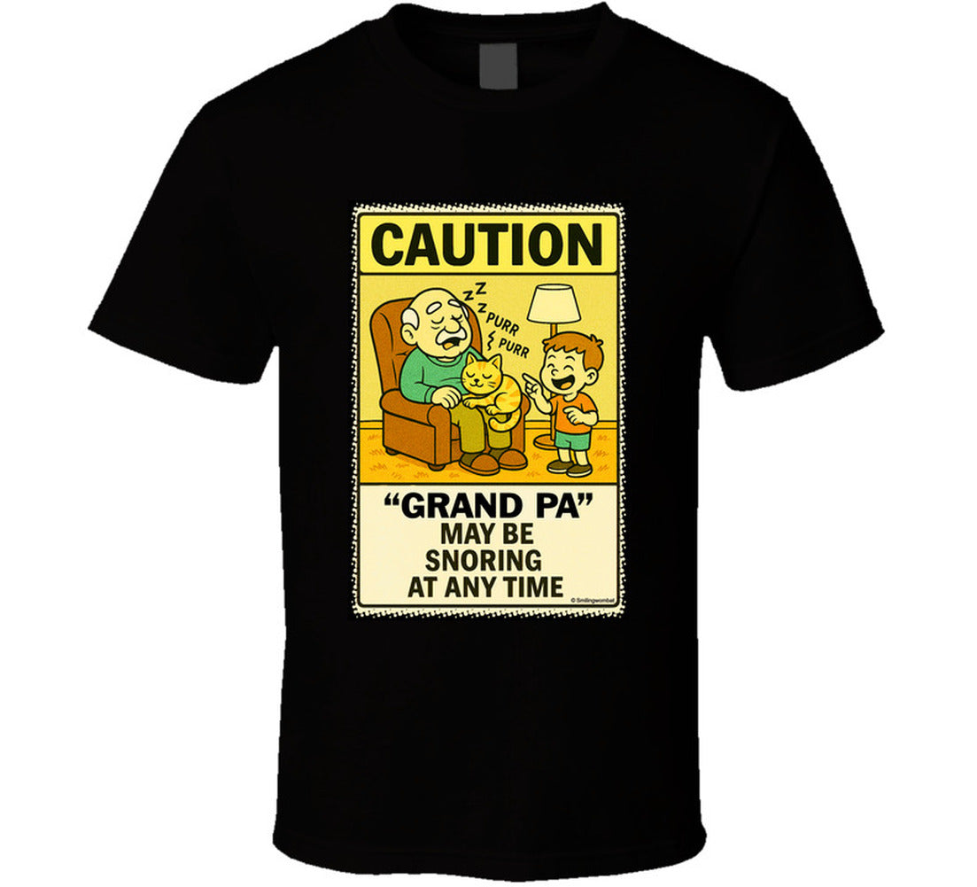 - “Do Not Disturb grandpa snoring T-shirt – Smiling Wombat design”

