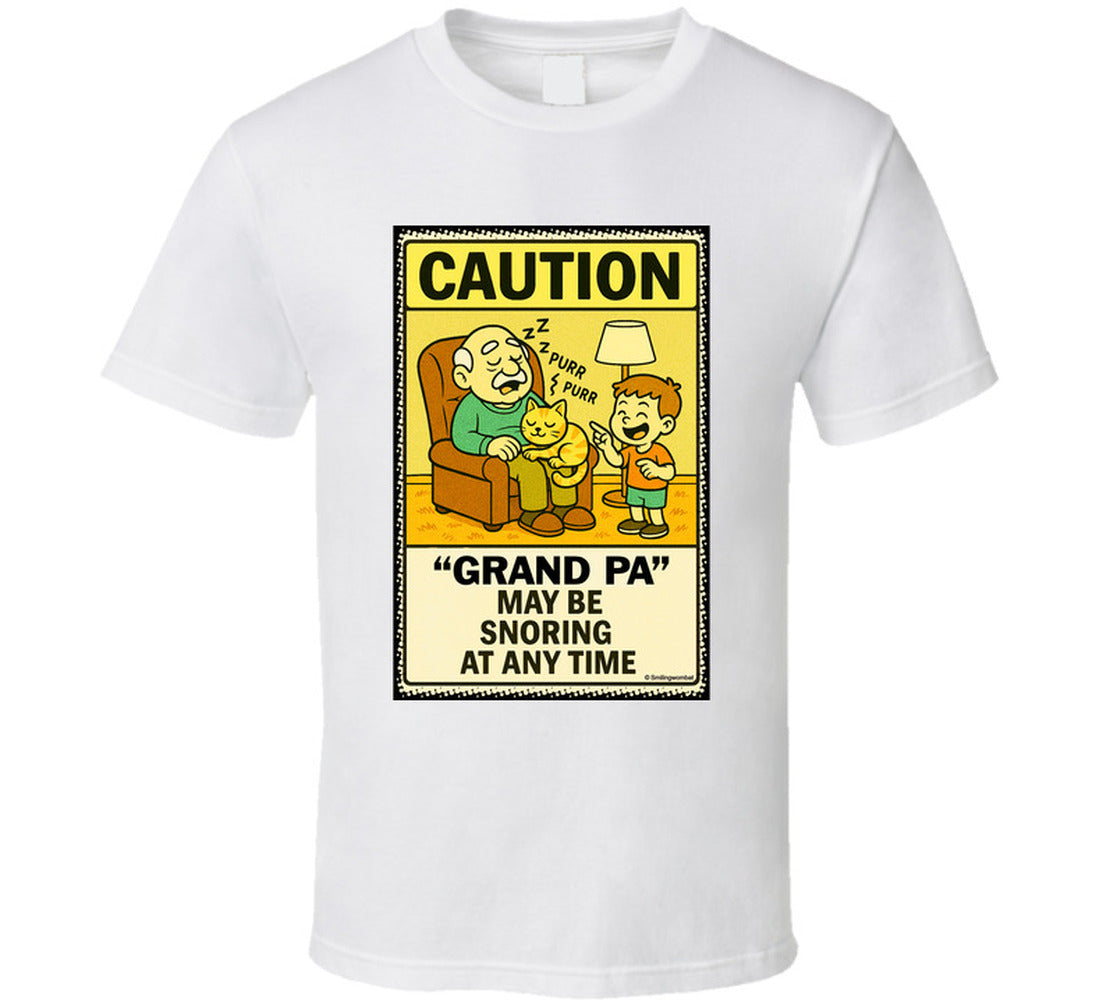 - “Do Not Disturb grandpa snoring T-shirt – Smiling Wombat design”
