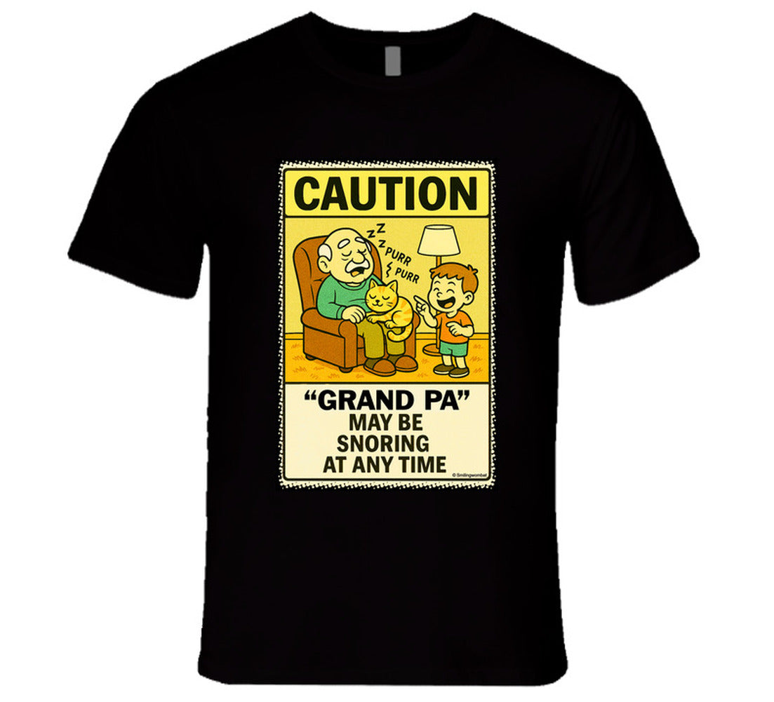 - “Do Not Disturb grandpa snoring T-shirt – Smiling Wombat design”
