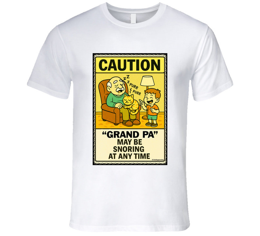- “Do Not Disturb grandpa snoring T-shirt – Smiling Wombat design”
