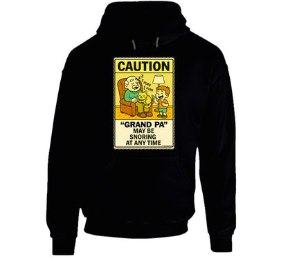 - “Funny hoodie with sleeping grandpa and caution sign – Smiling Wombat humor”
