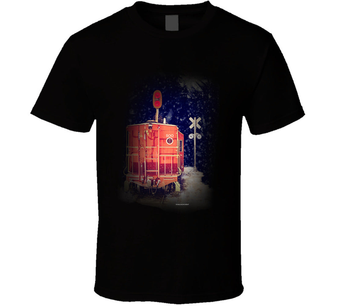  “Winter caboose graphic T-shirt – Smiling Wombat design”