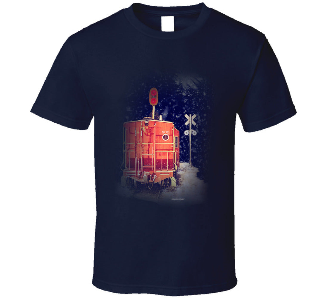  “Winter caboose graphic T-shirt – Smiling Wombat design”