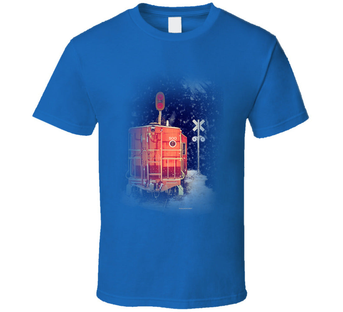  “Winter caboose graphic T-shirt – Smiling Wombat design”