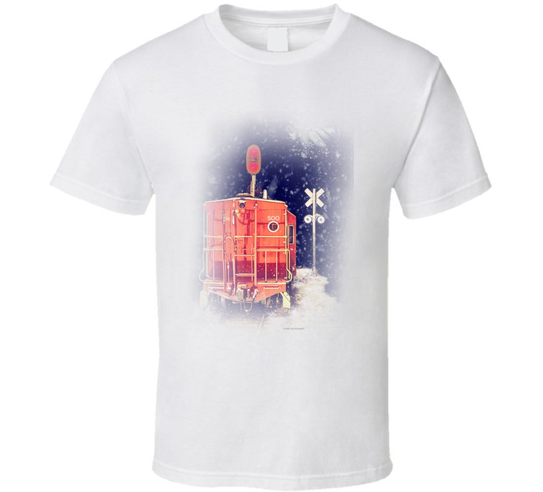  “Winter caboose graphic T-shirt – Smiling Wombat design”