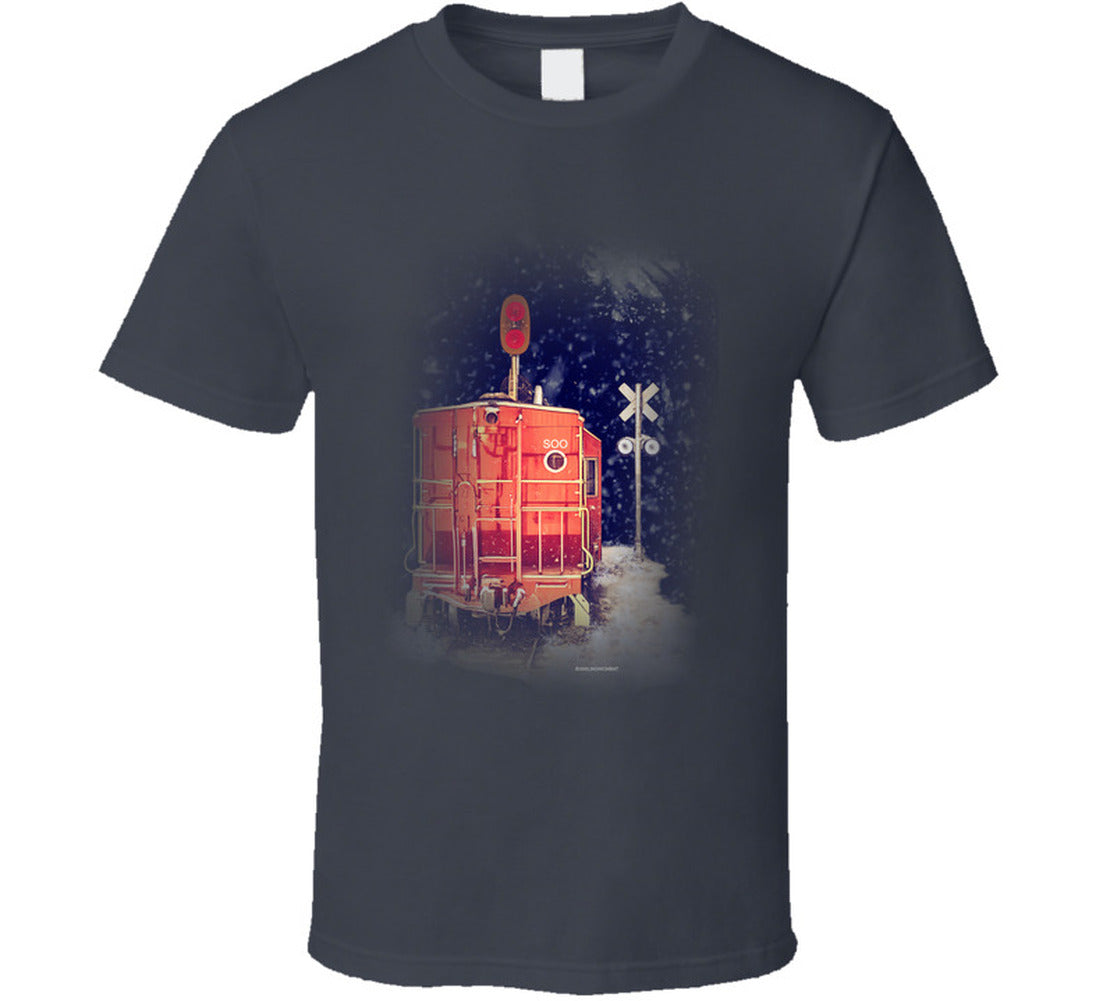  “Winter caboose graphic T-shirt – Smiling Wombat design”