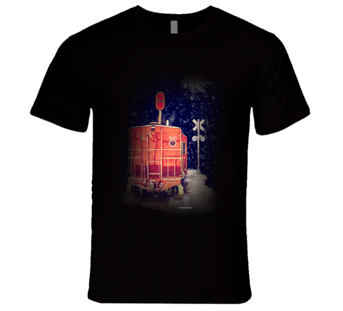  “Winter caboose graphic T-shirt – Smiling Wombat design”