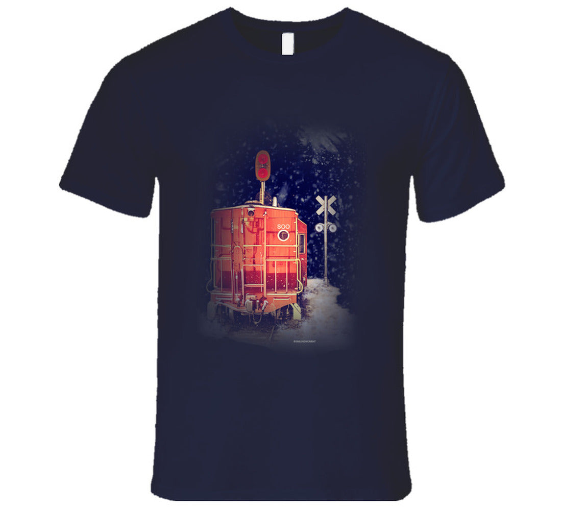  “Winter caboose graphic T-shirt – Smiling Wombat design”