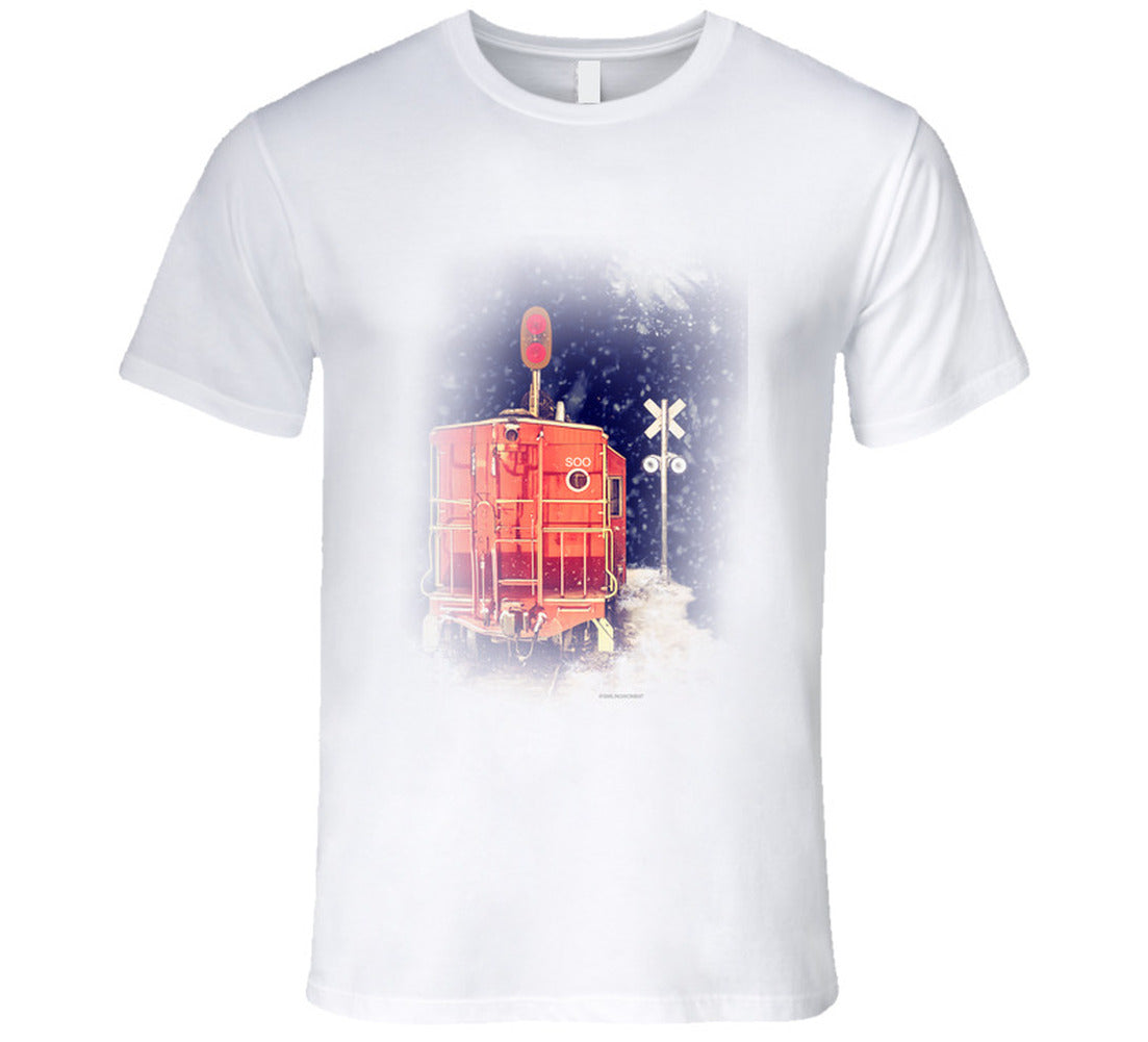  “Winter caboose graphic T-shirt – Smiling Wombat design”