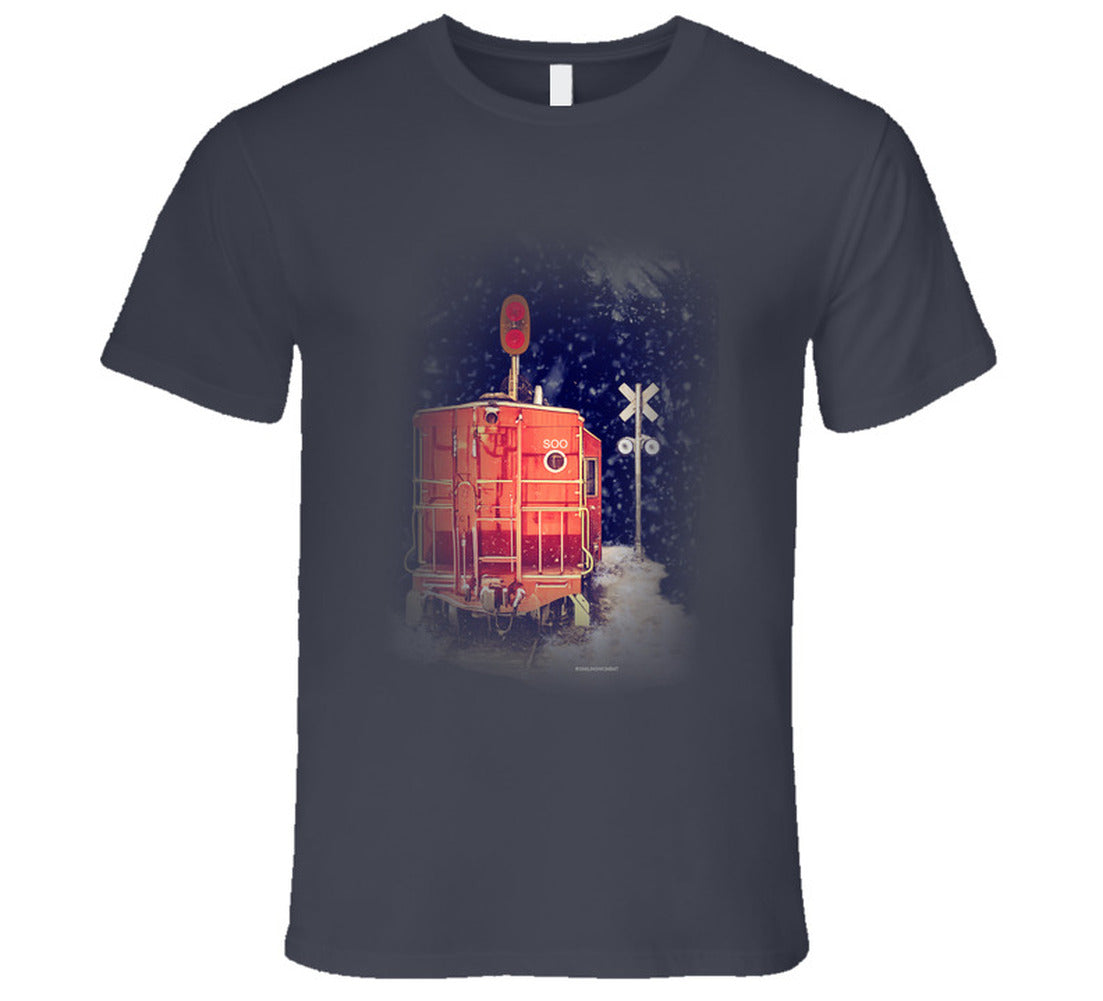  “Winter caboose graphic T-shirt – Smiling Wombat design”