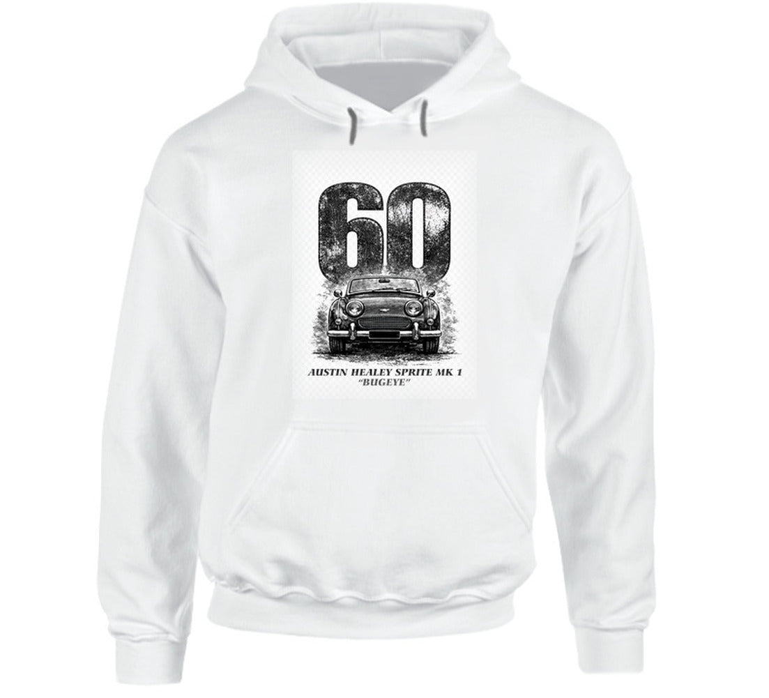 “Vintage 1960 Bugeye Sprite hoodie with classic car illustration – Smiling Wombat”