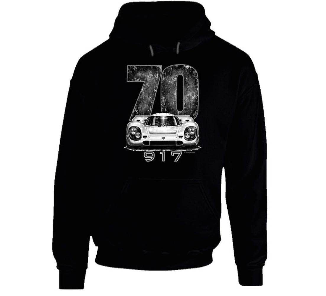 “1970 Porsche 917 Hoodie with Retro Racing Artwork by Smiling Wombat”