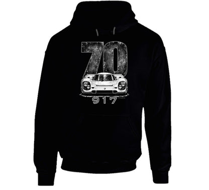 “1970 Porsche 917 Hoodie with Retro Racing Artwork by Smiling Wombat”