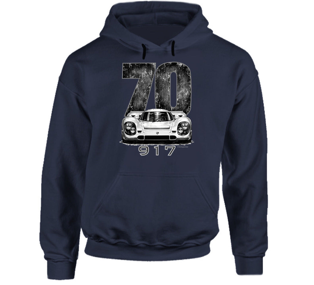 “1970 Porsche 917 Hoodie with Retro Racing Artwork by Smiling Wombat”