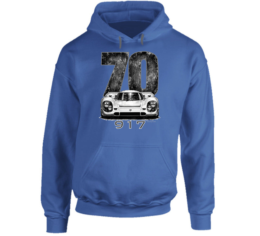 “1970 Porsche 917 Hoodie with Retro Racing Artwork by Smiling Wombat”