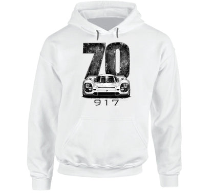 “1970 Porsche 917 Hoodie with Retro Racing Artwork by Smiling Wombat”