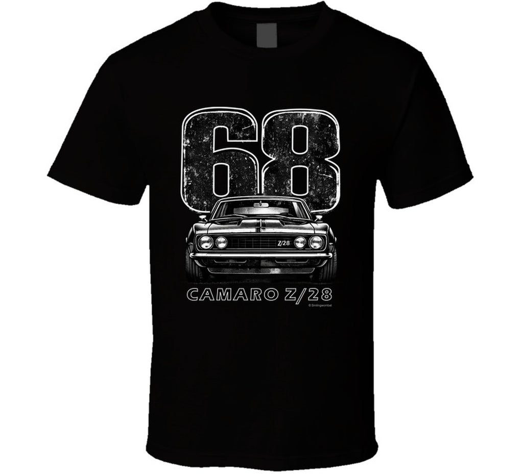"1968 Camaro Z/28 graphic t-shirt with vintage muscle car design"