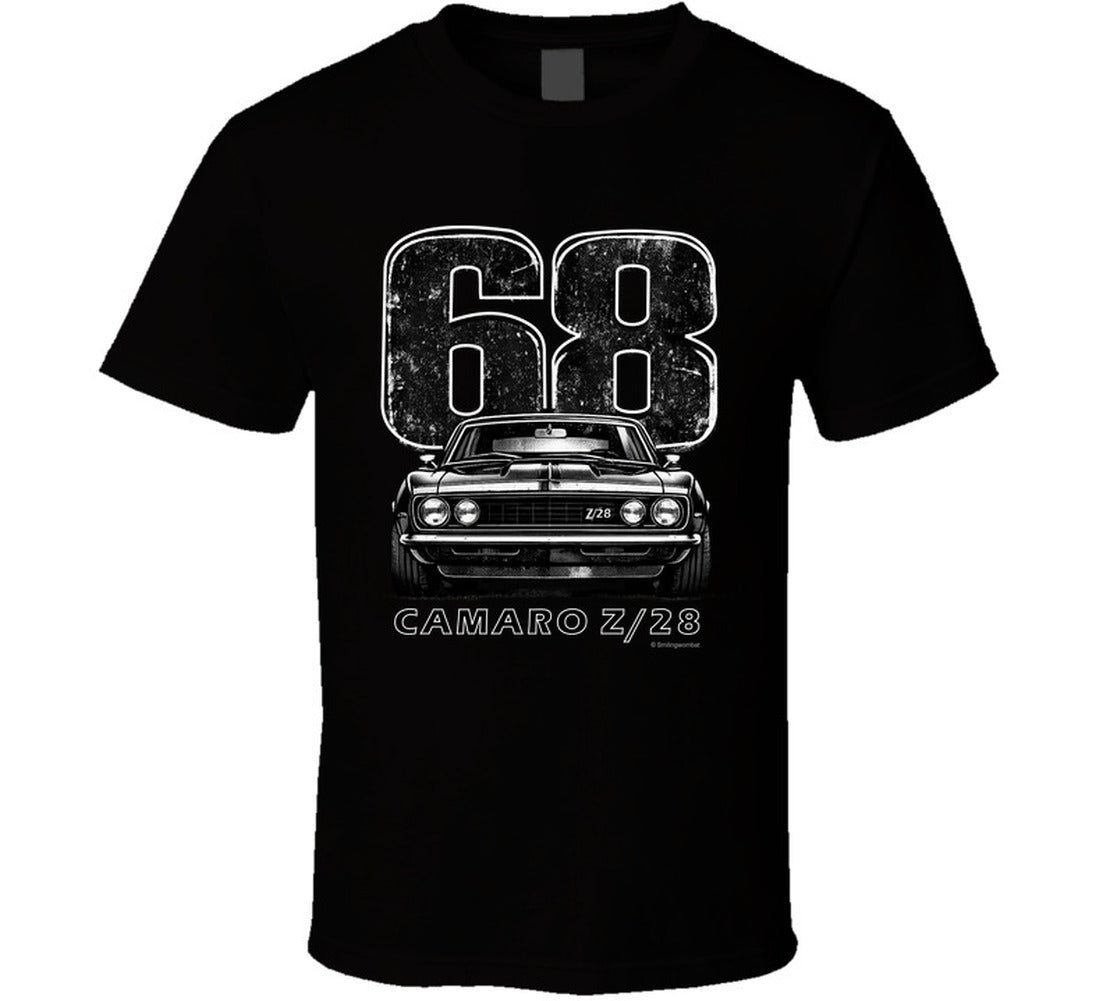 "1968 Camaro Z/28 graphic t-shirt with vintage muscle car design"
