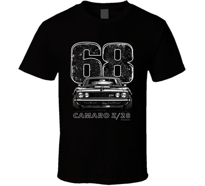 "1968 Camaro Z/28 graphic t-shirt with vintage muscle car design"