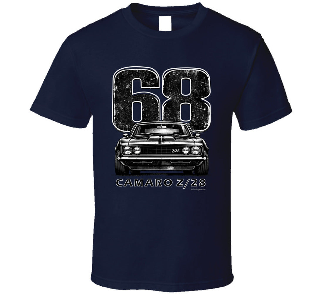 "1968 Camaro Z/28 graphic t-shirt with vintage muscle car design"