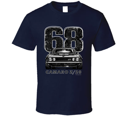 "1968 Camaro Z/28 graphic t-shirt with vintage muscle car design"