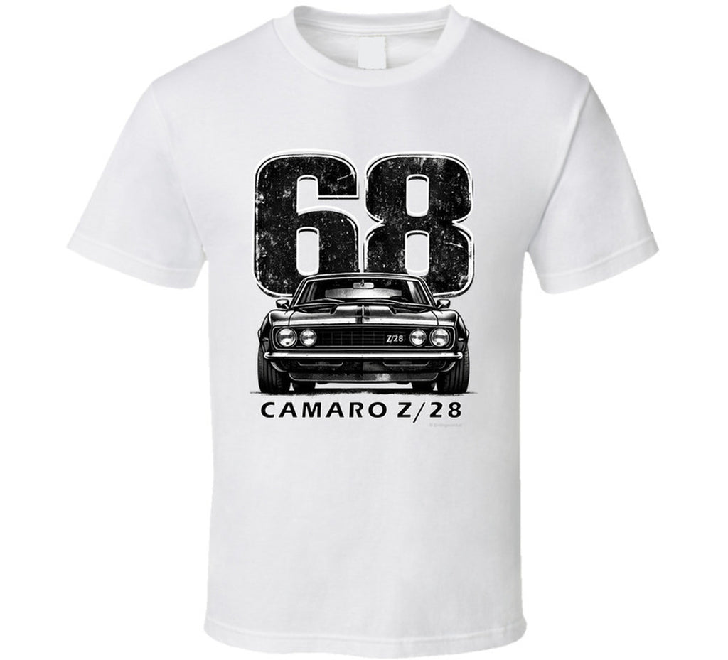 "1968 Camaro Z/28 graphic t-shirt with vintage muscle car design"