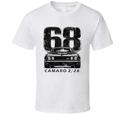 "1968 Camaro Z/28 graphic t-shirt with vintage muscle car design"