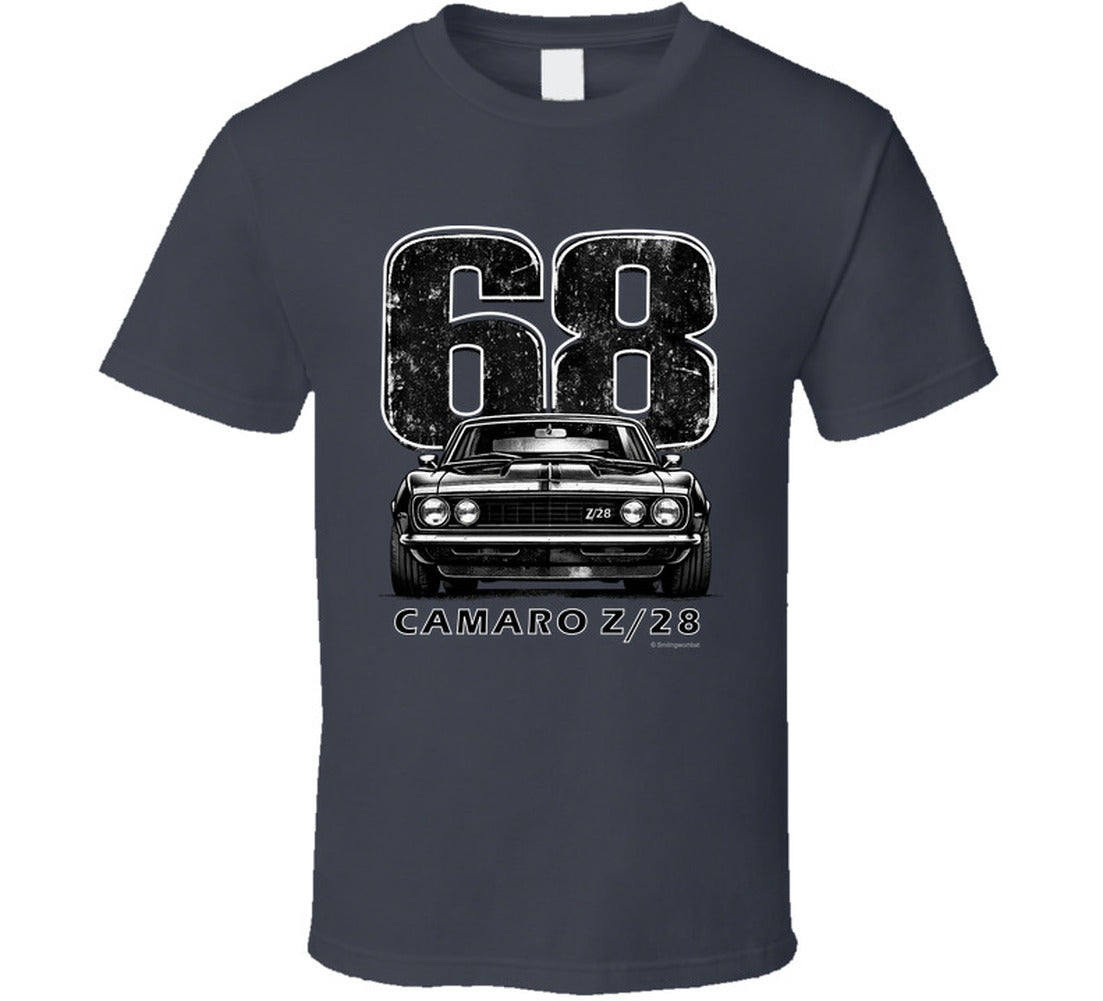 "1968 Camaro Z/28 graphic t-shirt with vintage muscle car design"