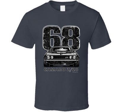 "1968 Camaro Z/28 graphic t-shirt with vintage muscle car design"