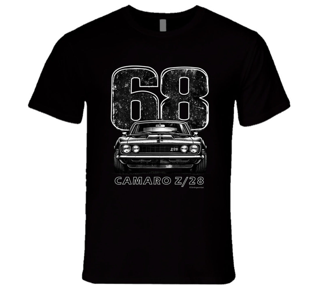 "1968 Camaro Z/28 graphic t-shirt with vintage muscle car design"