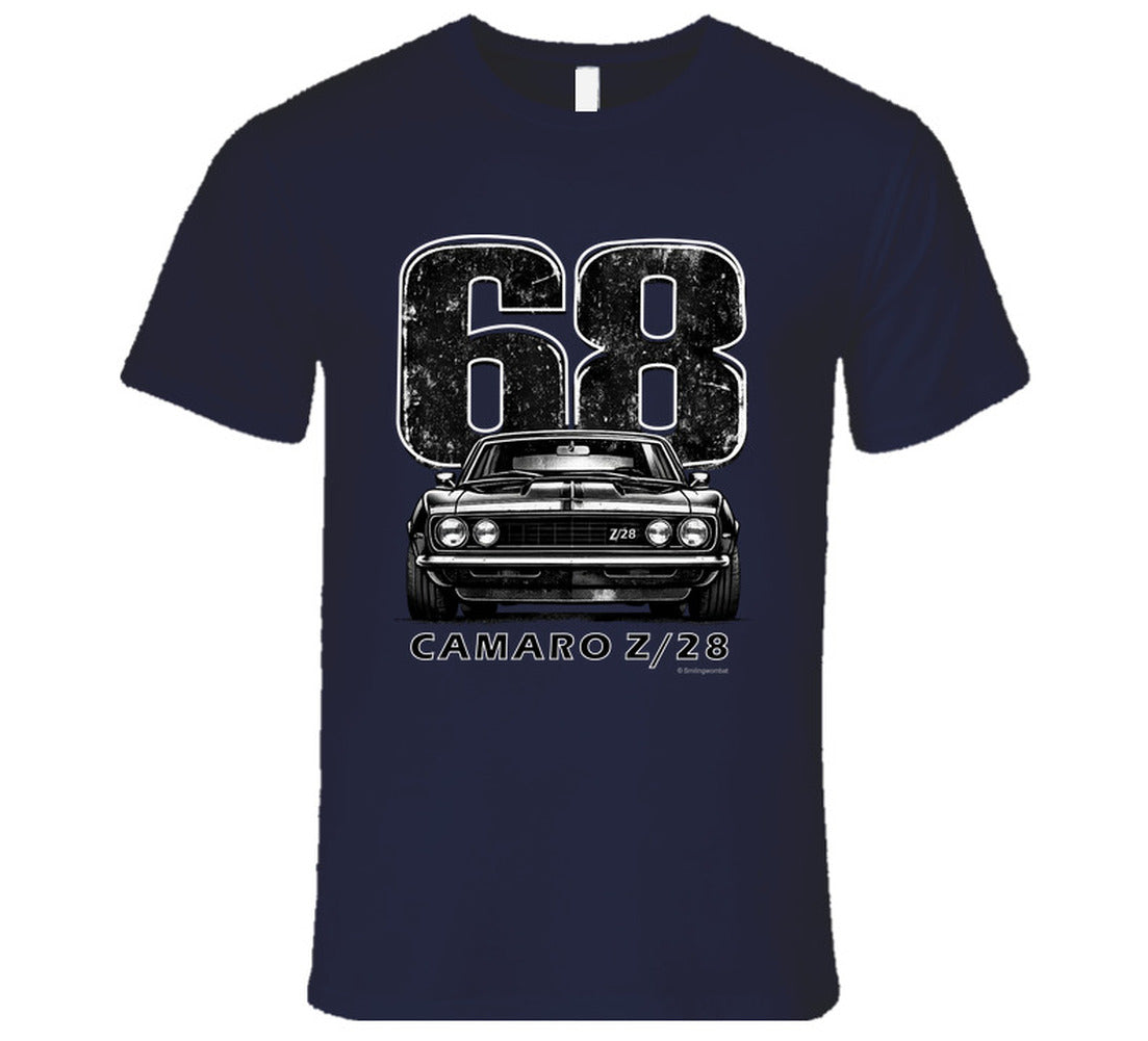 "1968 Camaro Z/28 graphic t-shirt with vintage muscle car design"