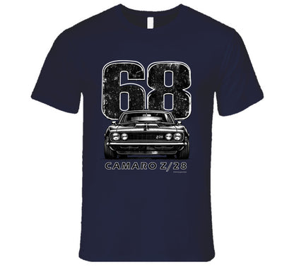"1968 Camaro Z/28 graphic t-shirt with vintage muscle car design"