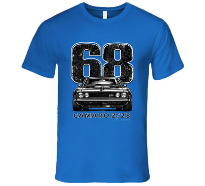 "1968 Camaro Z/28 graphic t-shirt with vintage muscle car design"