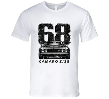 "1968 Camaro Z/28 graphic t-shirt with vintage muscle car design"