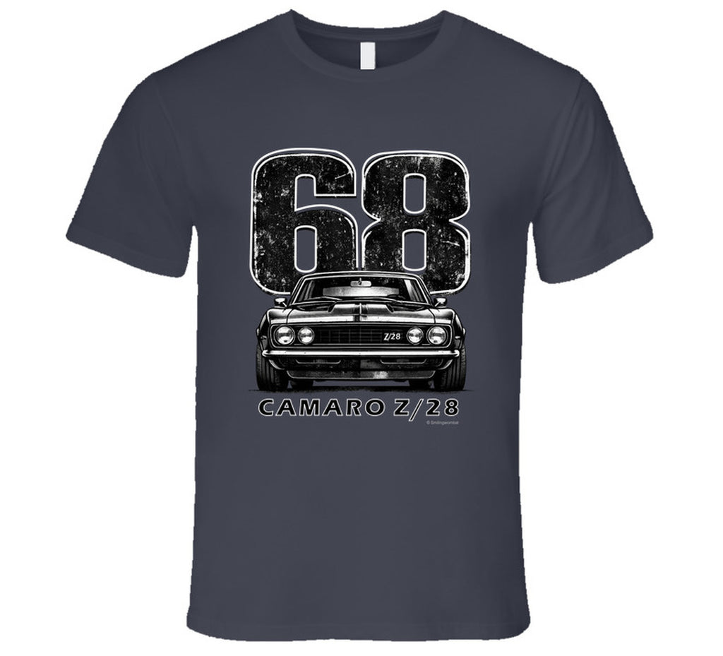 "1968 Camaro Z/28 graphic t-shirt with vintage muscle car design"