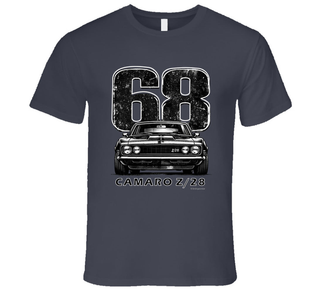 "1968 Camaro Z/28 graphic t-shirt with vintage muscle car design"