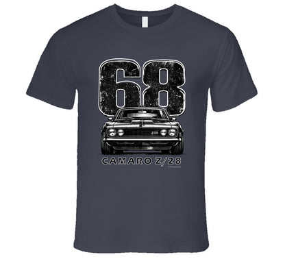 "1968 Camaro Z/28 graphic t-shirt with vintage muscle car design"