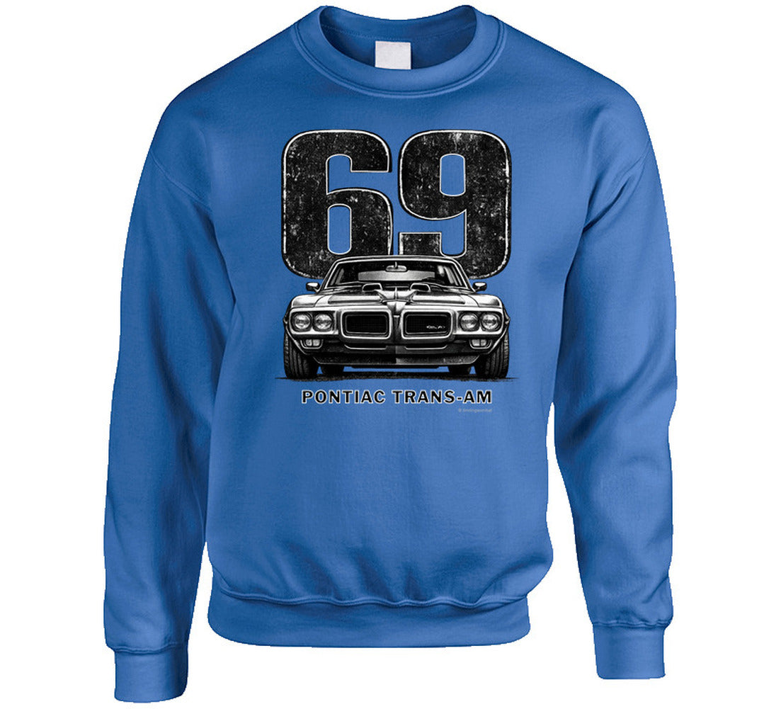 "1969 Pontiac Trans-Am classic muscle car sweatshirt with retro 69 design"