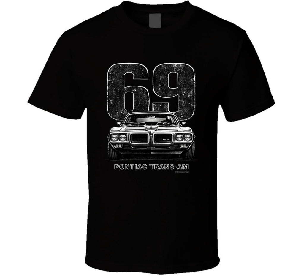 "1969 Pontiac Trans-Am vintage car graphic t-shirt with distressed 69 number print"