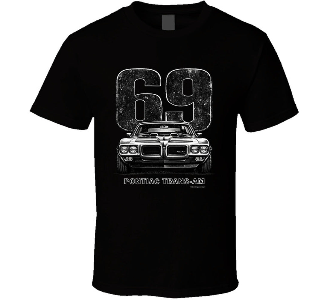 "1969 Pontiac Trans-Am vintage car graphic t-shirt with distressed 69 number print"