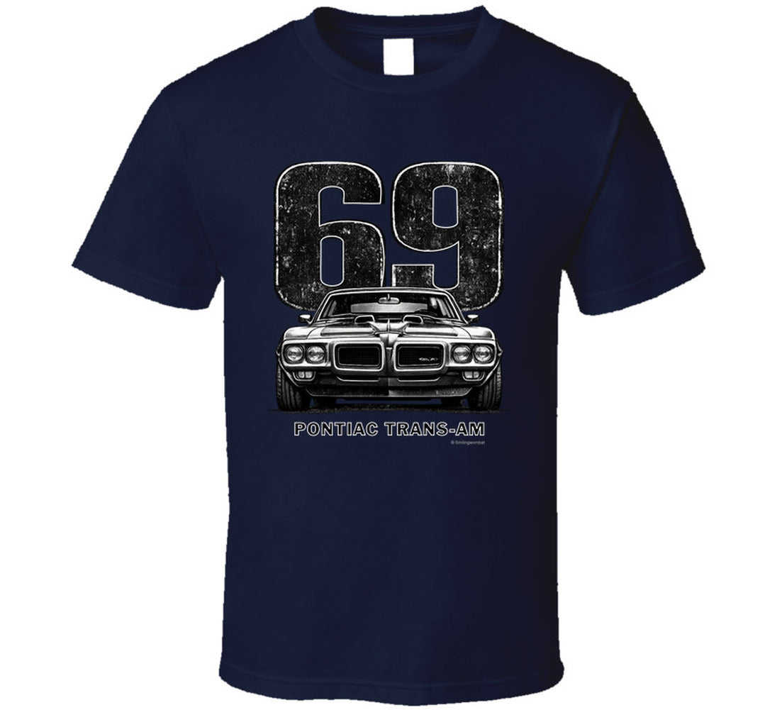 "1969 Pontiac Trans-Am vintage car graphic t-shirt with distressed 69 number print"