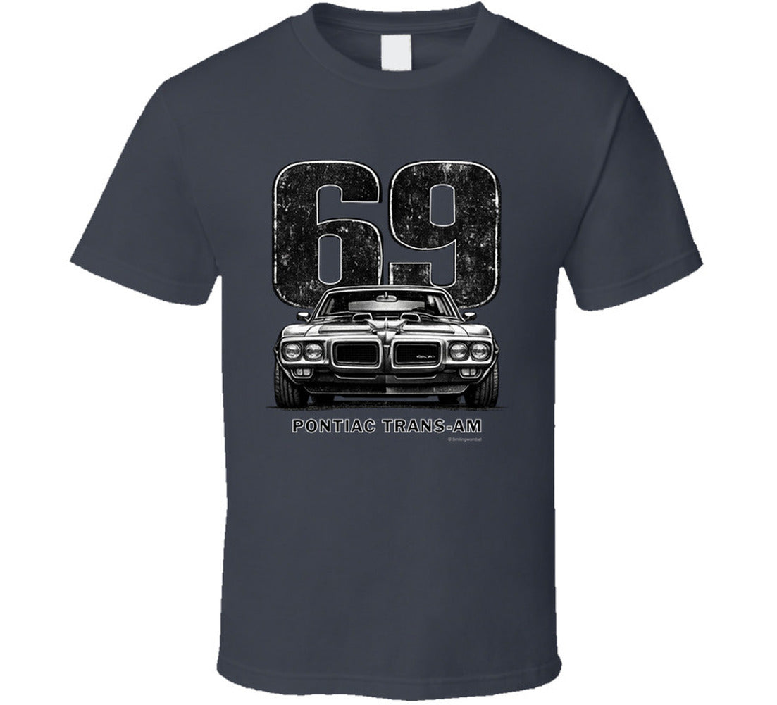 "1969 Pontiac Trans-Am vintage car graphic t-shirt with distressed 69 number print"