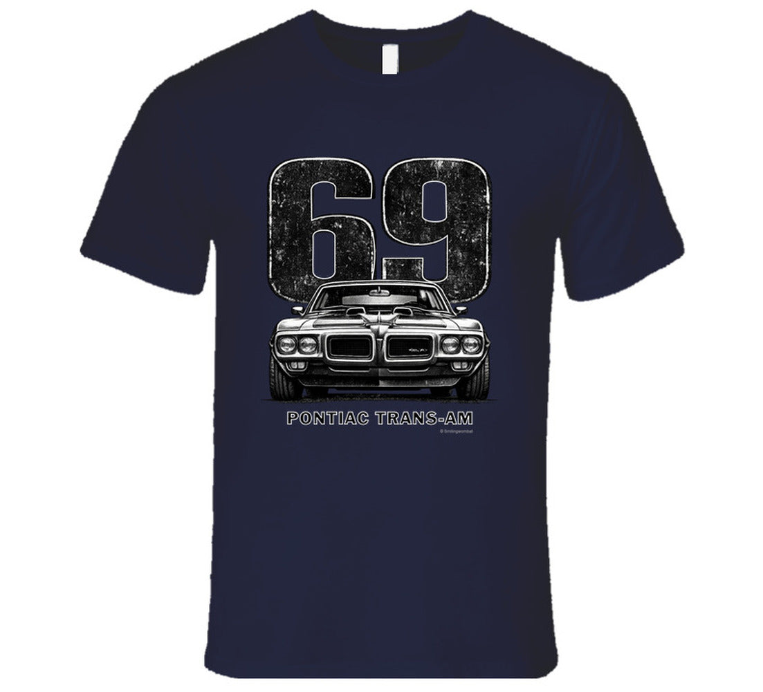 "1969 Pontiac Trans-Am vintage car graphic t-shirt with distressed 69 number print"