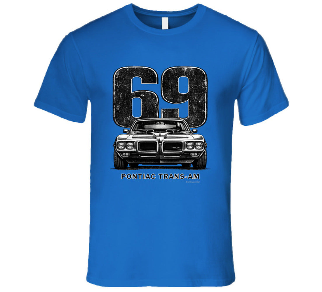 "1969 Pontiac Trans-Am vintage car graphic t-shirt with distressed 69 number print"