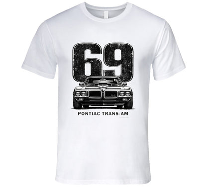 "1969 Pontiac Trans-Am vintage car graphic t-shirt with distressed 69 number print"
